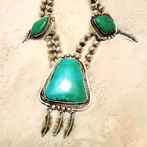 Antique Silver and Turquoise Native American Necklace